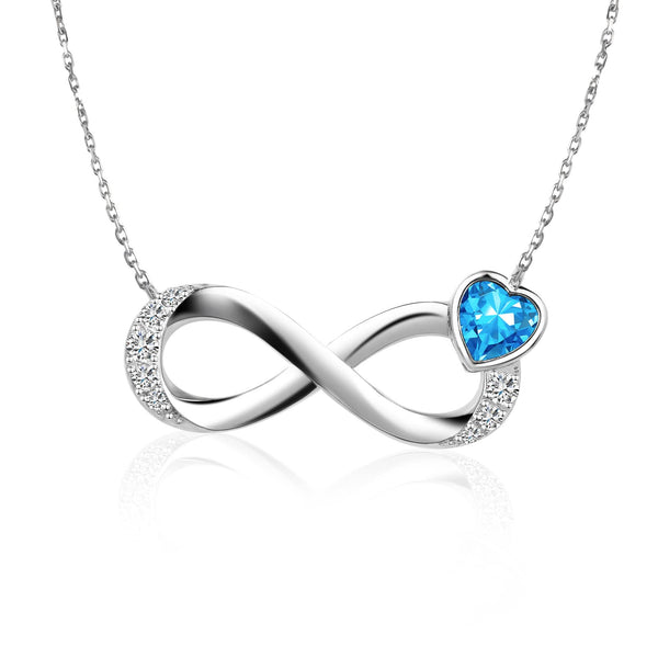 Infinity Birthstone Heart Necklace 925 Sterling Silver - Presentski Forever Love Pendant Necklaces for Mom Wife Birthstones Infinity Collection Jewelry Gift for Birthday Mother’s Day Valentine's Day