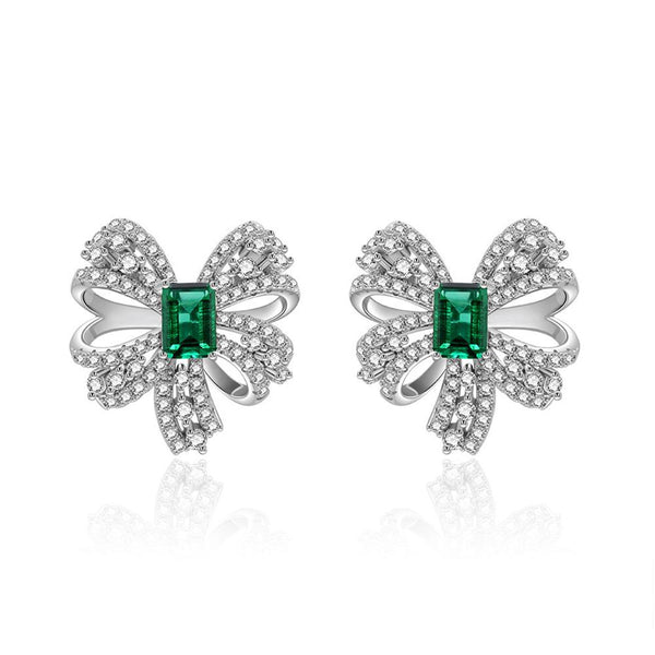 Bowtie Lab-Created Emerald 925 Sterling Silver Earrings