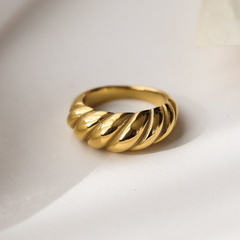 18K Gold Plated Stainless Steel Croissant Dome Ring