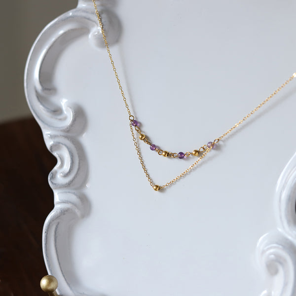 Presentski Handmade Amethyst Bead Two-layer Simple Collarbone Chain Summer Necklace