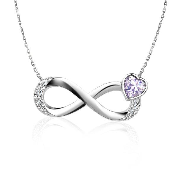 Infinity Birthstone Heart Necklace 925 Sterling Silver - Presentski Forever Love Pendant Necklaces for Mom Wife Birthstones Infinity Collection Jewelry Gift for Birthday Mother’s Day Valentine's Day