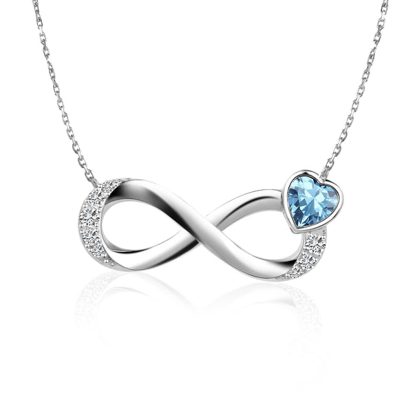 Infinity Birthstone Heart Necklace 925 Sterling Silver - Presentski Forever Love Pendant Necklaces for Mom Wife Birthstones Infinity Collection Jewelry Gift for Birthday Mother’s Day Valentine's Day