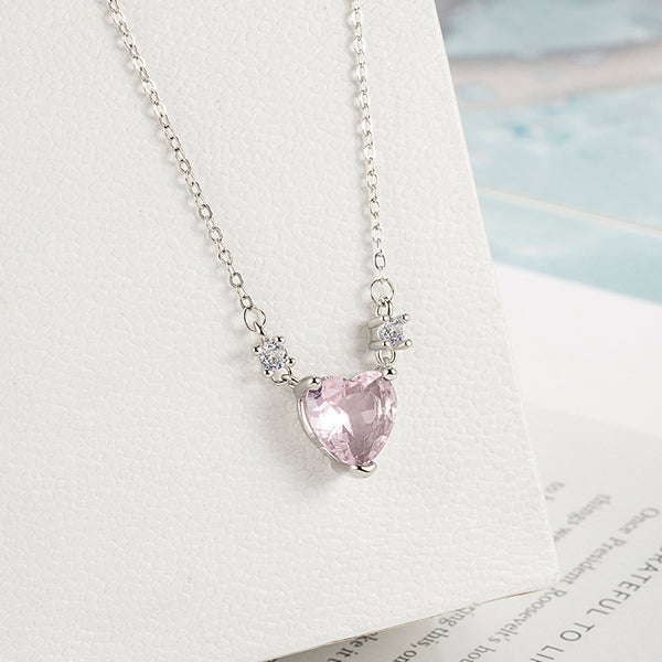 [TN051] Presentski Pink Diamond Love Heart Necklace