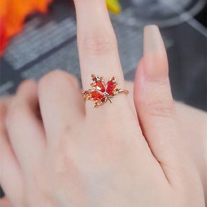 [TR064] Presentski Red Maple Leaf Adjustable Ring