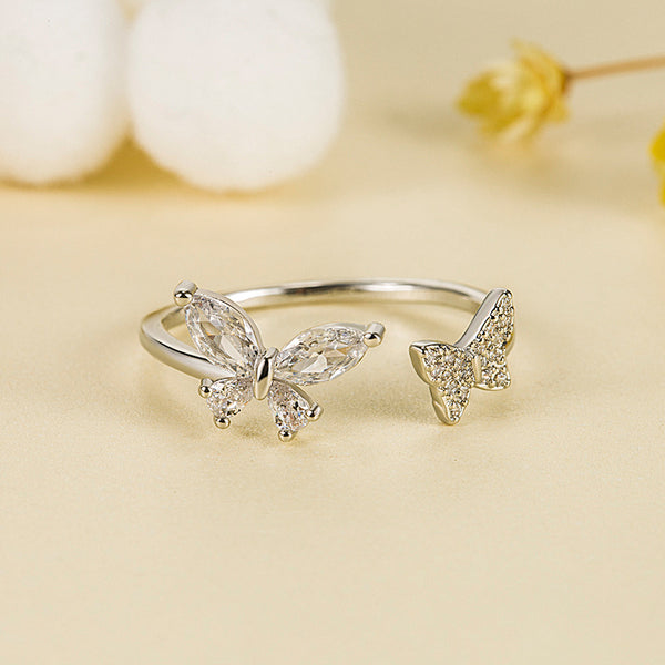 [TR027] Presentski Butterfly Open Ring with Cubic Zirconia Adjustable Size