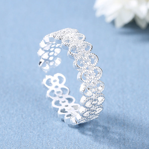 [TR030] Presentski Hollow Lace Love Ring Platinum Plated Cool Style Adjustable Size