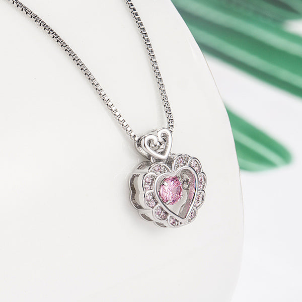 [TN050] Presentski Pink Stone Dancing Heart Necklace