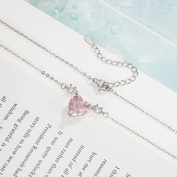 [TN051] Presentski Pink Diamond Love Heart Necklace