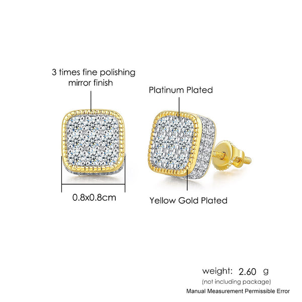 Presentski Square Hip-hop Earrings Full Diamond Zircon Micro Inlay Color Separation Electroplating Thread Earrings Earrings Jewelry Gift for Women a nd Men