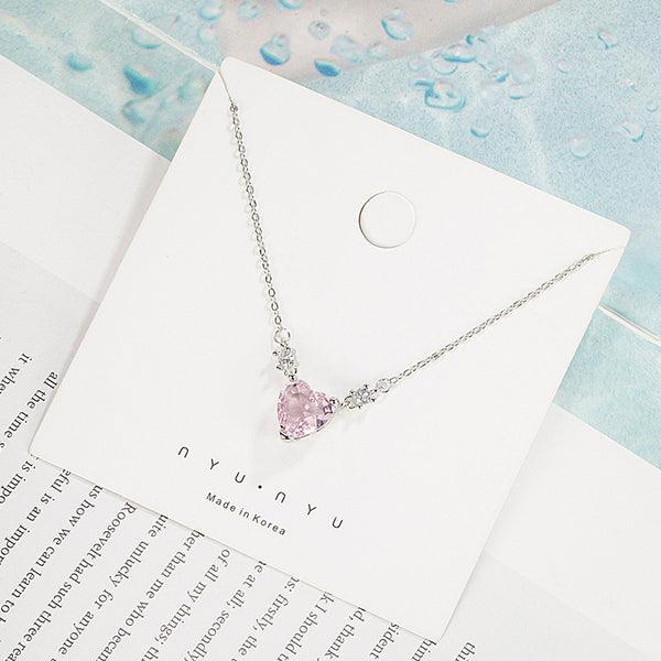 [TN051] Presentski Pink Diamond Love Heart Necklace