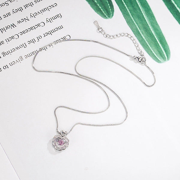 [TN050] Presentski Pink Stone Dancing Heart Necklace