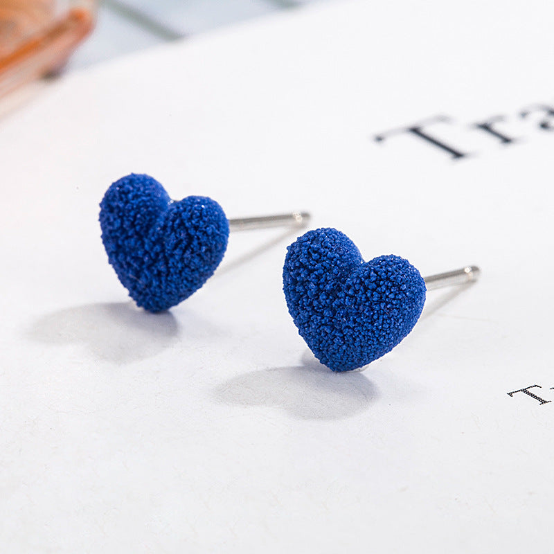 [TE078] Presentski Frosted Klein Blue Heart-shaped Stud Earrings