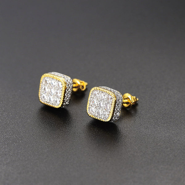 Presentski Square Hip-hop Earrings Full Diamond Zircon Micro Inlay Color Separation Electroplating Thread Earrings Earrings Jewelry Gift for Women a nd Men