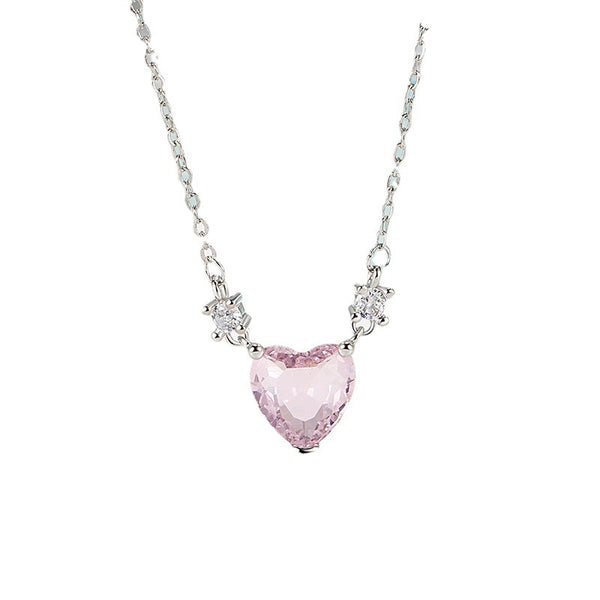 [TN051] Presentski Pink Diamond Love Heart Necklace