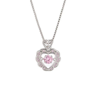 [TN050] Presentski Pink Stone Dancing Heart Necklace