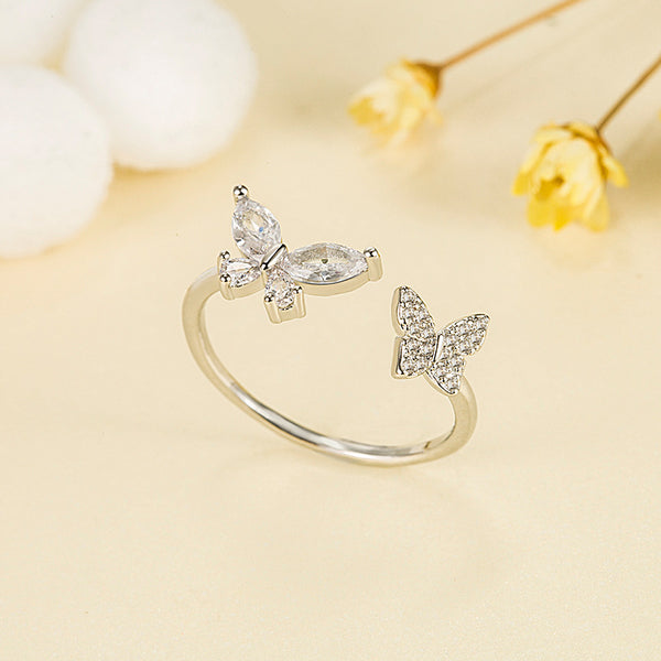 [TR027] Presentski Butterfly Open Ring with Cubic Zirconia Adjustable Size