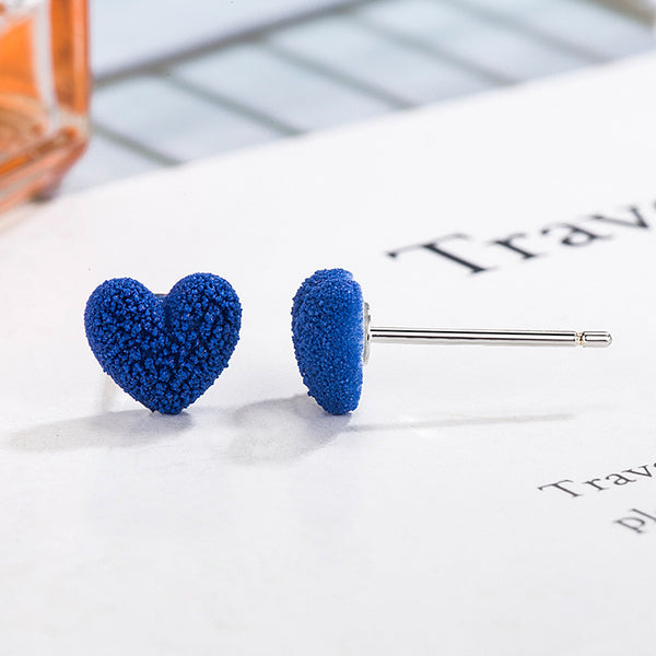 [TE078] Presentski Frosted Klein Blue Heart-shaped Stud Earrings