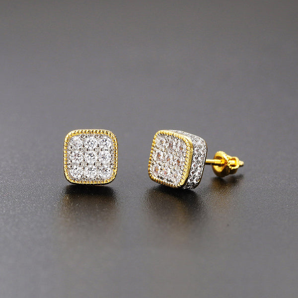 Presentski Square Hip-hop Earrings Full Diamond Zircon Micro Inlay Color Separation Electroplating Thread Earrings Earrings Jewelry Gift for Women a nd Men