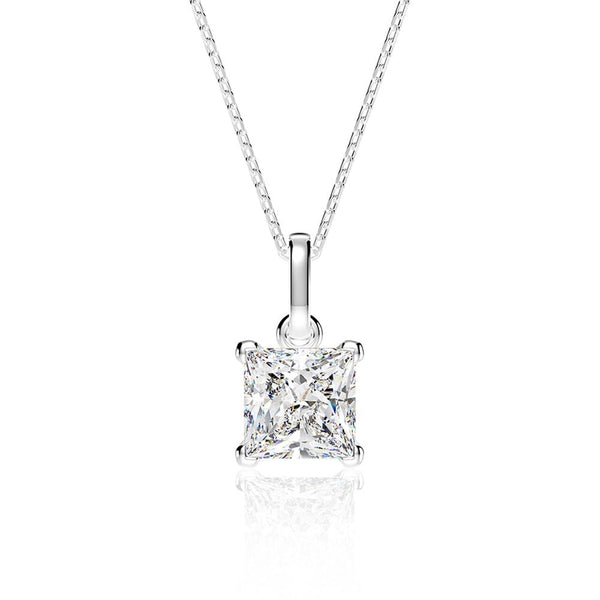 Classic 925 Sterling Silver Princess Cut Pendant Necklace