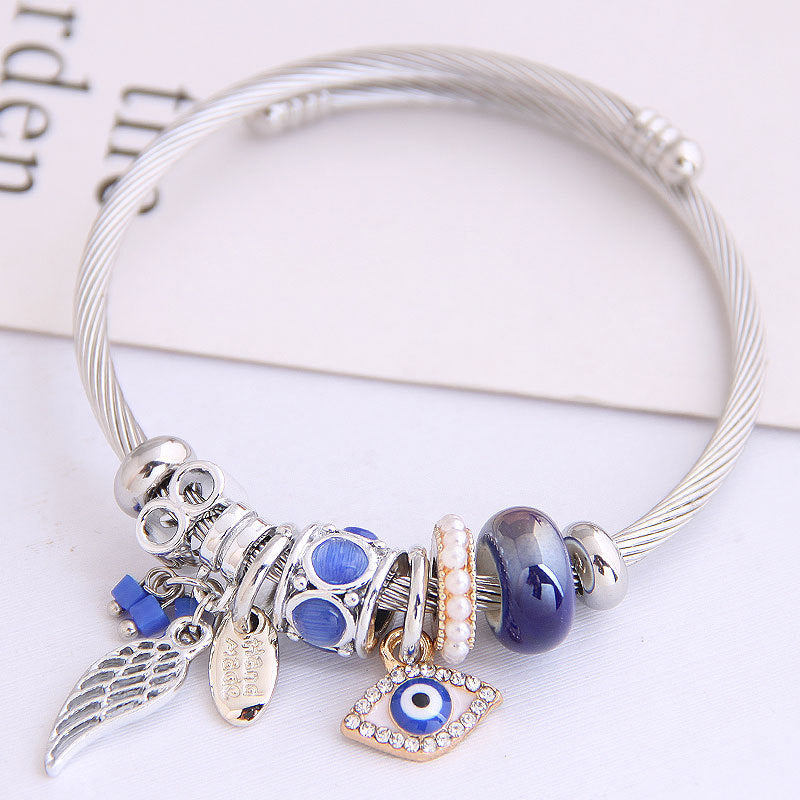 [Charm Bangle Set TKHP-CB02] Presentski Charm Bracelet Adjustable Stainless Steel Bangle