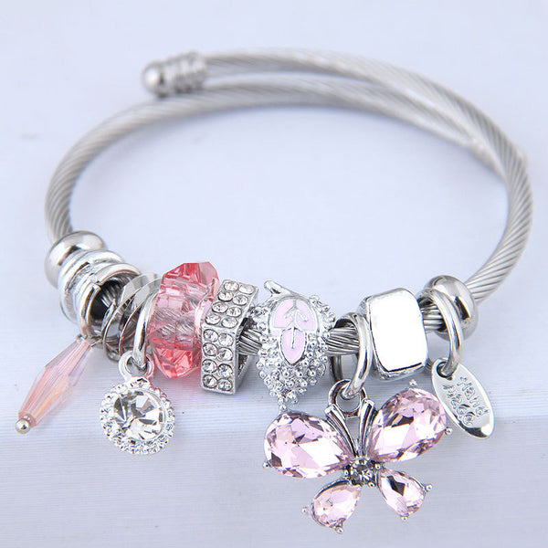 [Charm Bangle Set TKHP-CB02] Presentski Charm Bracelet Adjustable Stainless Steel Bangle