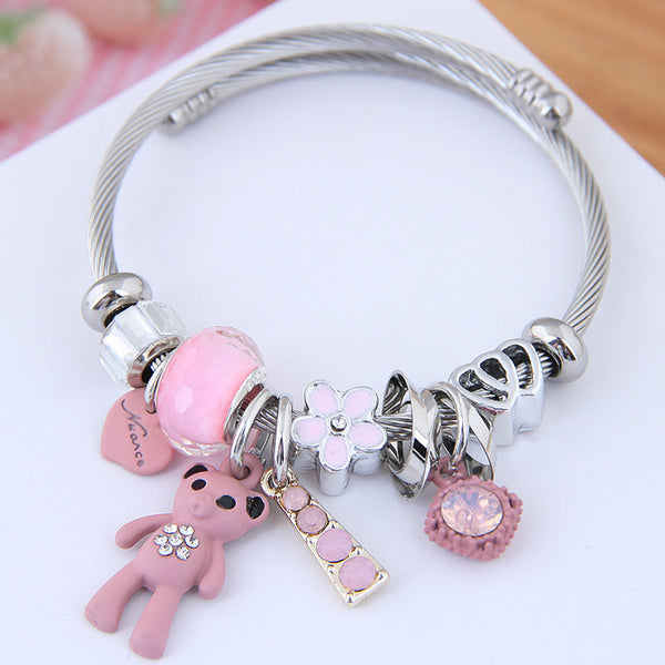 [Charm Bangle Set TKHP-CB02] Presentski Charm Bracelet Adjustable Stainless Steel Bangle