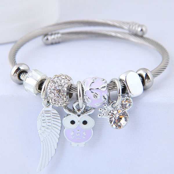 [Charm Bangle Set TKHP-CB02] Presentski Charm Bracelet Adjustable Stainless Steel Bangle