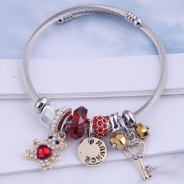 [Charm Bangle Set TKHP-CB02] Presentski Charm Bracelet Adjustable Stainless Steel Bangle