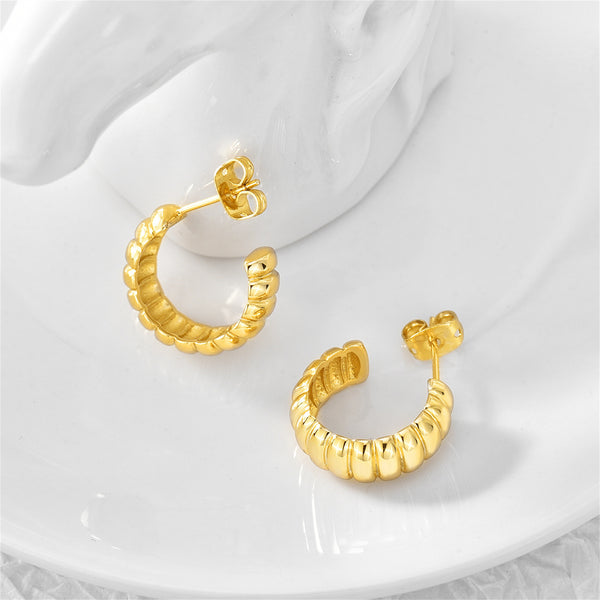 Presentski Round Twisted Rope Hoop Earrings Gold Plated Croissant Chunky Post Huggies Earrings Creative Dainty Jewelry Gift for Women Girls