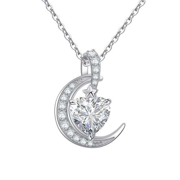 Presentski Birthstone Necklace Crescent Moon - Sterling Silver 925 Heart Pendant Dainty Halo Necklaces Birthstones Jewelry Gifts for Women Wife Girls