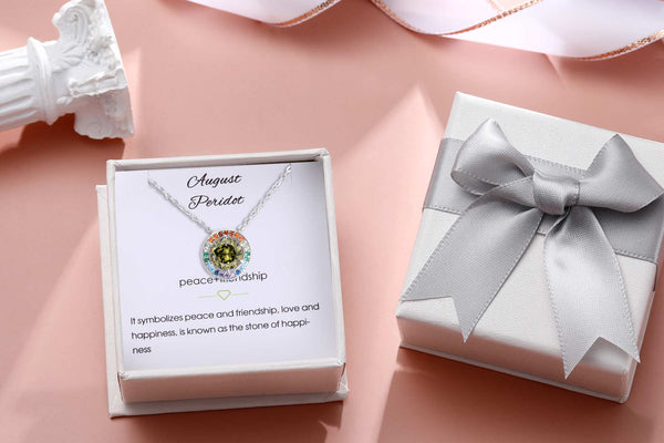 Presentski 925 Sterling Silver Birthstone Necklace for Women Classic Cubic Zirconia Round Pendant Necklace 12 Months Jewellery Gift for Mom Girls Birthday Wedding 18"+2" Chain Gift Box