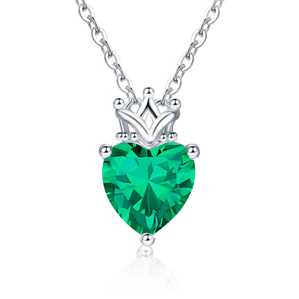 Presentski Birthstone Heart with Crown Pendant Necklace 925 Sterling Silver Love Heart Princess Queen Crown Necklaces Cubic Zirconia Necklaces Birthday Gift for Girls Women