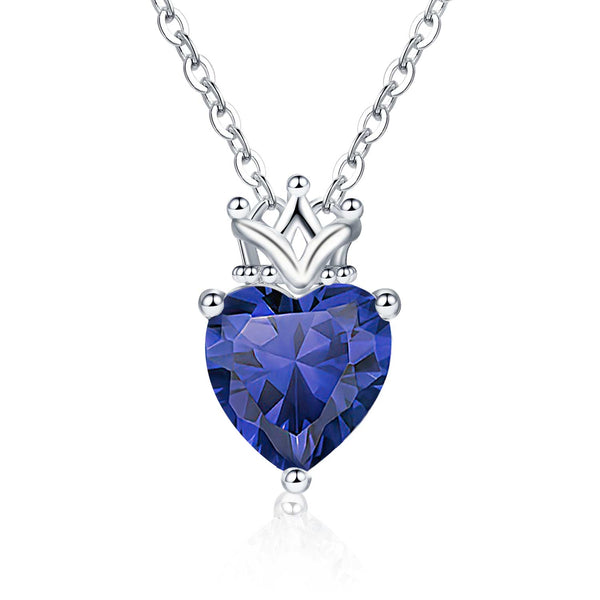 Presentski Birthstone Heart with Crown Pendant Necklace 925 Sterling Silver Love Heart Princess Queen Crown Necklaces Cubic Zirconia Necklaces Birthday Gift for Girls Women