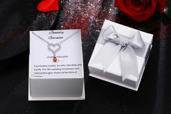 Presentski Forever Love Heart Pendant Y Necklaces 925 Sterling Silver with 12 Birthstone Zirconia Pendant Jewelry Gift of Birthday Valentine’s Day Mother’s Day Christmas Gift for Women Girls