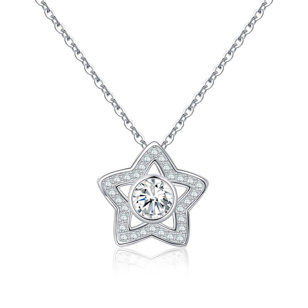 Presentski Birthstone Star Pendant Necklace 925 Sterling Silver Dainty Star Necklaces Cubic Zirconia Necklaces Birthday Gift for Girls Women