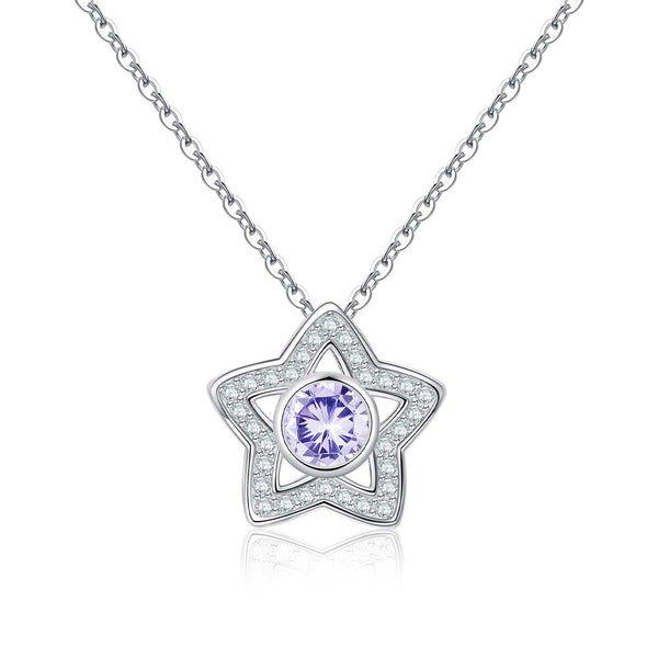 Presentski Birthstone Star Pendant Necklace 925 Sterling Silver Dainty Star Necklaces Cubic Zirconia Necklaces Birthday Gift for Girls Women