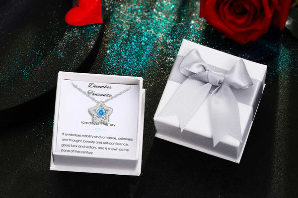 Presentski Birthstone Star Pendant Necklace 925 Sterling Silver Dainty Star Necklaces Cubic Zirconia Necklaces Birthday Gift for Girls Women