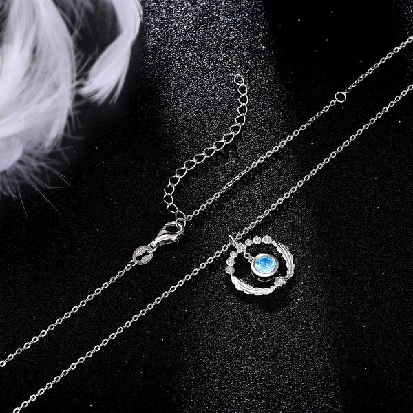 Presentski Birthstone Feather Pendant Necklace 925 Sterling Silver Feather Halo Necklaces Cubic Zirconia Star Circle Necklaces Birthday Gift for Women Girls