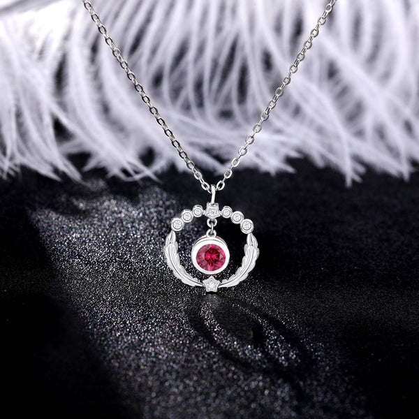 Presentski Birthstone Feather Pendant Necklace 925 Sterling Silver Feather Halo Necklaces Cubic Zirconia Star Circle Necklaces Birthday Gift for Women Girls