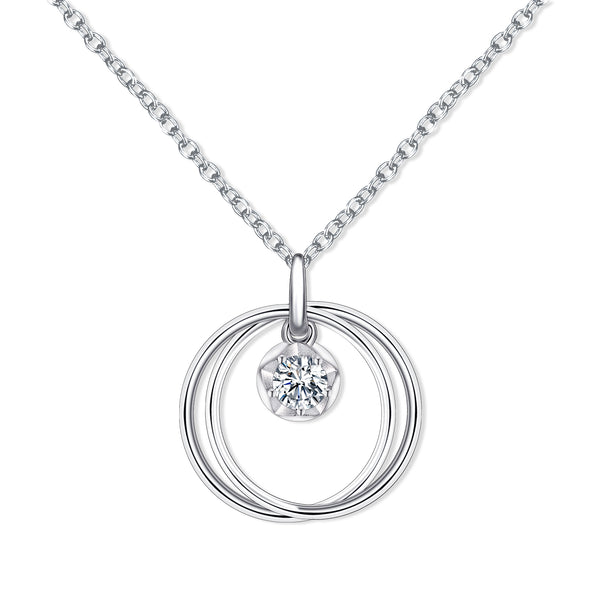 Presentski Mother Daughter Necklace 925 Sterling Silver Round Pendant Necklace Single CZ Necklace Mothers Day Jewelry Birthday Gift for Mom or Daughter