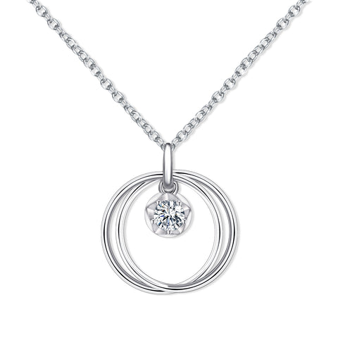 Presentski Mother Daughter Necklace 925 Sterling Silver Round Pendant Necklace Single CZ Necklace Mothers Day Jewelry Birthday Gift for Mom or Daughter