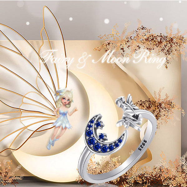 Presentski 925 Sterling  Silver Moon and Fairy Adjustable Ring