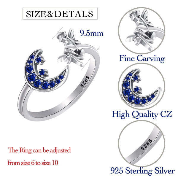 Presentski 925 Sterling  Silver Moon and Fairy Adjustable Ring