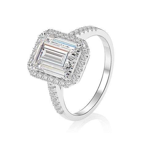 Halo Emerald Cut 925 Sterling Silver Engagement Ring