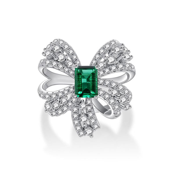 Bowtie Lab-Created Emerald 925 Sterling Silver Ring