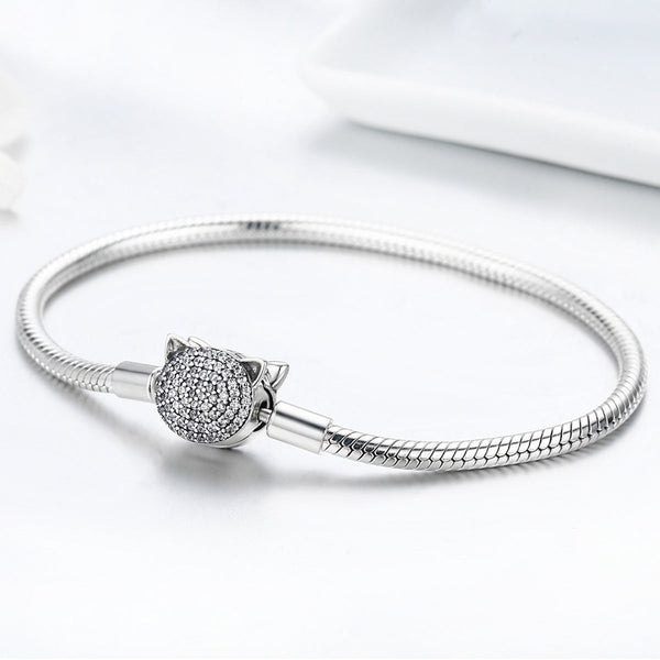 Presentski Cute Cat Glittering CZ Snake Strand S925 Chain Bracelets for Women DIY Making