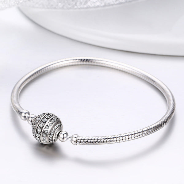 Presentski 925 Sterling Silver Dazzling Clear CZ Round Clasp Snake Chain Bracelet