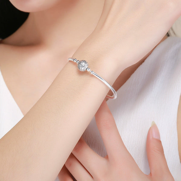 Presentski 925 Sterling Silver Dazzling Clear CZ Round Clasp Snake Chain Bracelet