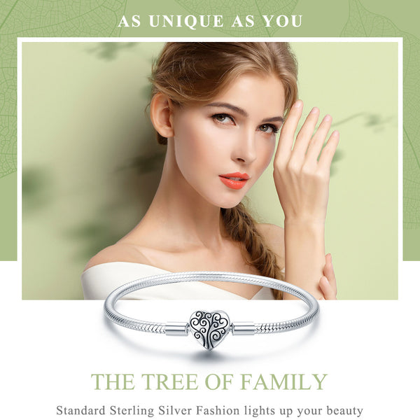 Presentski Sterling Silver Spring Tree of Life Heart Shape Clasp Snake Chain Bracelet