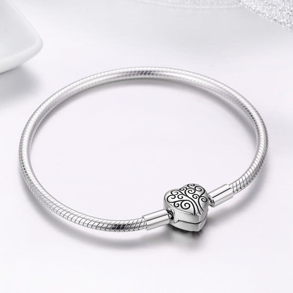 Presentski Sterling Silver Spring Tree of Life Heart Shape Clasp Snake Chain Bracelet